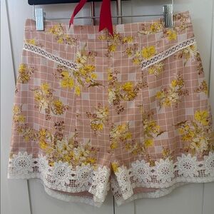 ASOS Pink and Yellow Floral Lace Trim Shorts